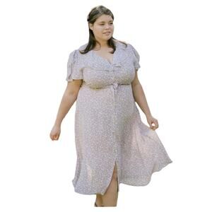 Christy Dawn Midi Dress Lavender Floral Ruffle Collar Button Up Tie Waist 3X